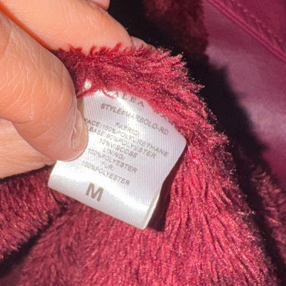 Azalea Wang Marbolo trench coat faux fur PU buttons shawl collar cuffs burgundy - Picture 7 of 12